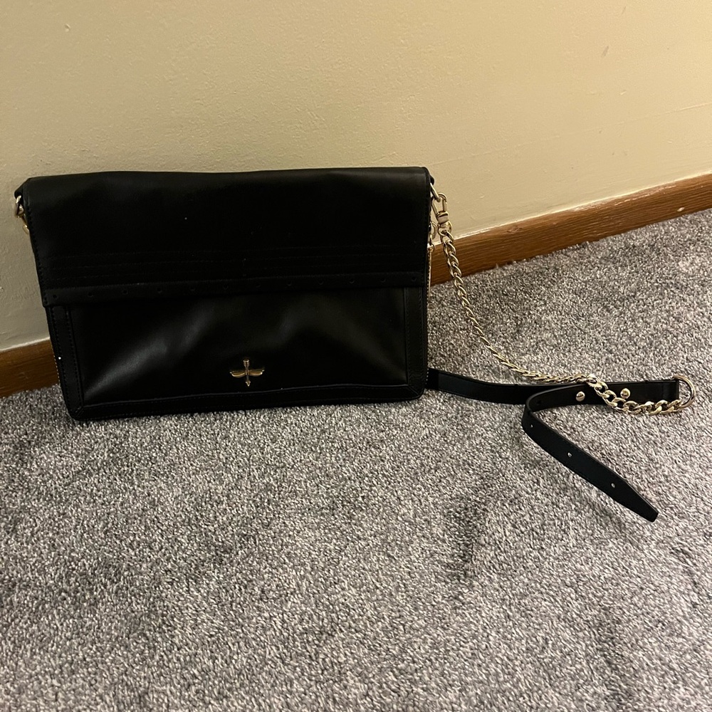 Pour La Victoire Black Crossbody Bag with Gold Chain